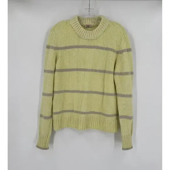 Faherty Womens Brights Limeaid Stripe Painted Cuddle Crew Chunky Sweater Sz M - Picture 2 of 4
